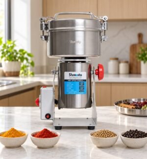 Shreesto Heavy Duty Masala Grinder 1KG with bowls of ground spices